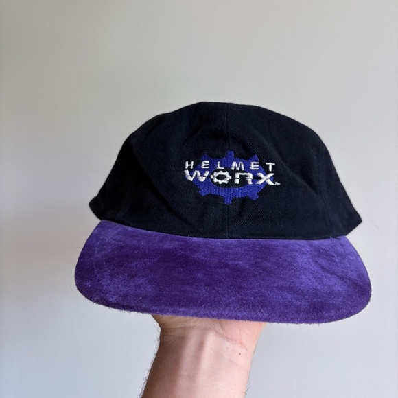 Vintage HELMET  WORKX purple black dad hat trucker style hat - Picture 1 of 7